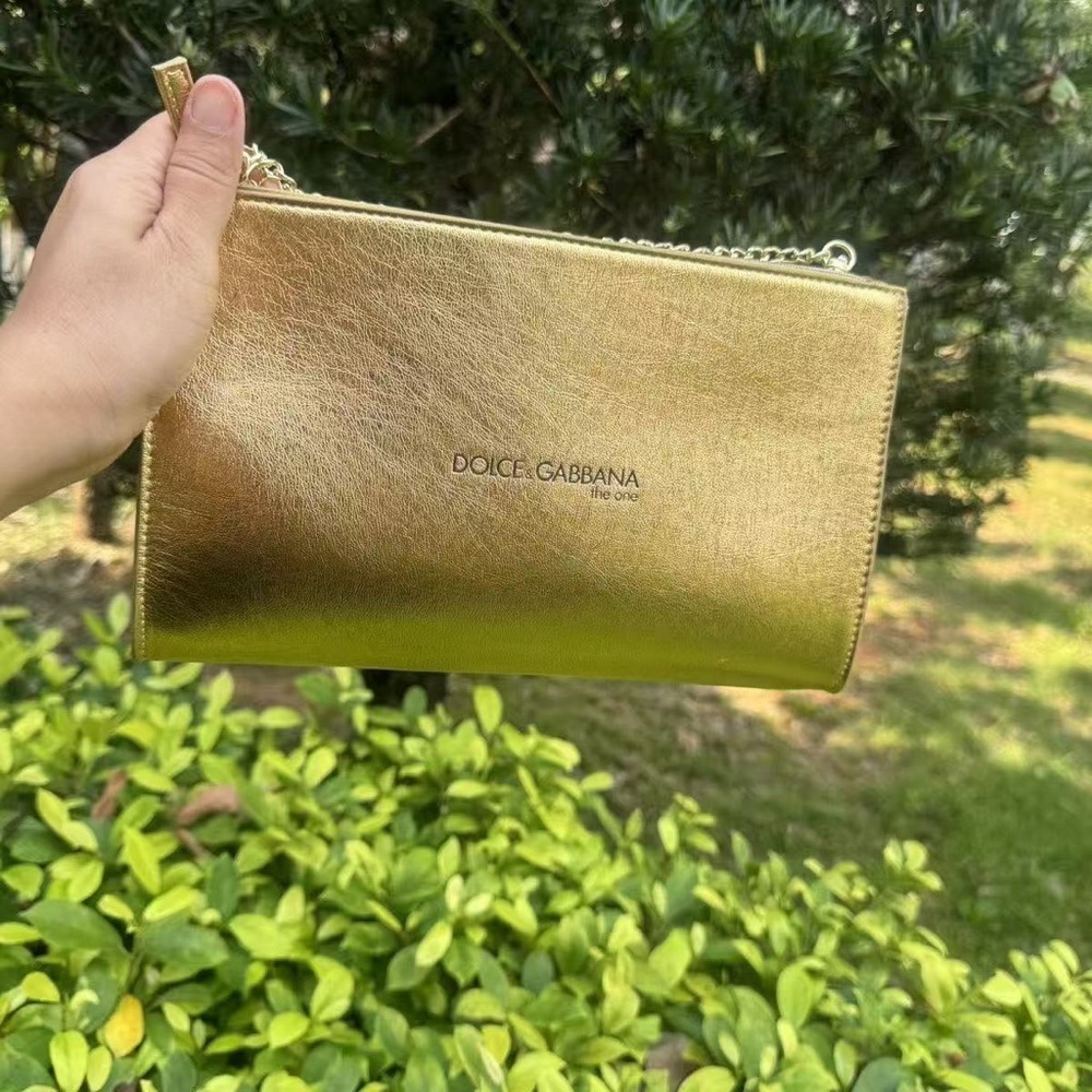 Dolce & Gabbana Gold Metallic Leather Wristlet Clutch